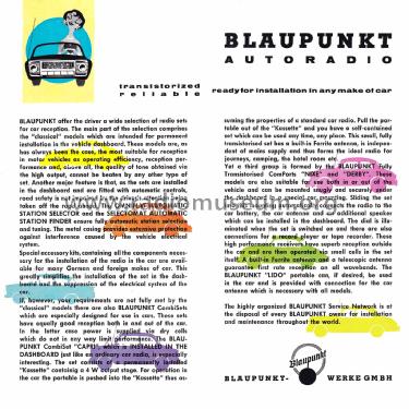 Blaupunkt Autoradio Sammelprospekt Übersee 1/62; Blaupunkt Ideal, (ID = 2883946) Paper