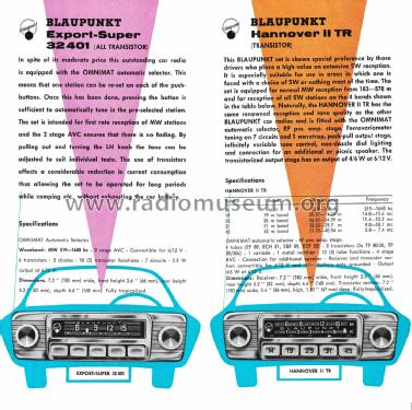 Blaupunkt Autoradio Sammelprospekt Übersee 1/62; Blaupunkt Ideal, (ID = 2883948) Paper