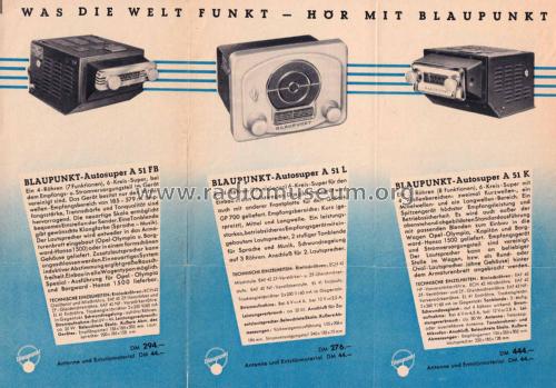 Blaupunkt Autosuper Faltprospekt 1951 ; Blaupunkt Ideal, (ID = 3048419) Paper