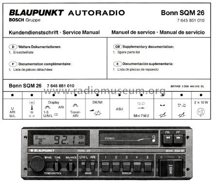 Bonn SQM 26 7.645.851.010; Blaupunkt Ideal, (ID = 2554842) Car Radio