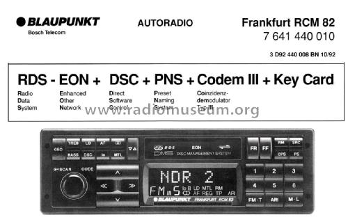 Frankfurt RCM82 7.641.440.010; Blaupunkt Ideal, (ID = 2047457) Car Radio