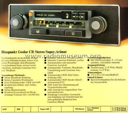 Goslar CR Stereo Super Arimat 7.630.923.010; Blaupunkt Ideal, (ID = 2390635) Car Radio