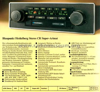 Heidelberg Stereo CR Super-Arimat 7.636.953.010/070; Blaupunkt Ideal, (ID = 2390826) Car Radio