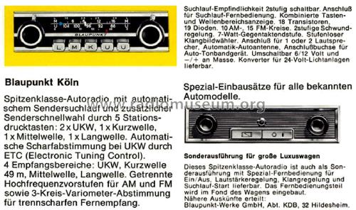 Köln 7.638.700 ab Z 1600001; Blaupunkt Ideal, (ID = 2547947) Car Radio