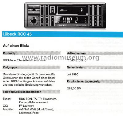 Lübeck RCC45 7.645.610.510; Blaupunkt Ideal, (ID = 2553621) Car Radio