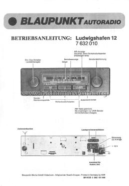 Ludwigshafen 12 7.632.010.010; Blaupunkt Ideal, (ID = 3105374) Car Radio