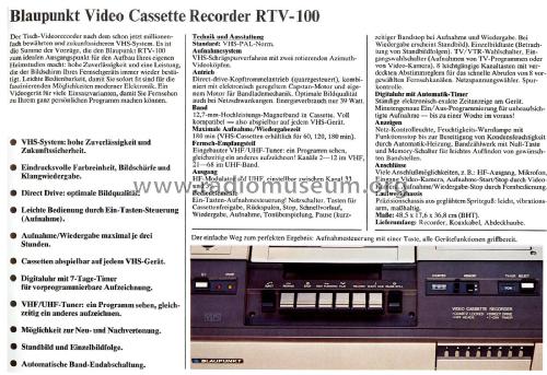 Video Cassette Recorder RTV-100; Blaupunkt Ideal, (ID = 2849451) R-Player