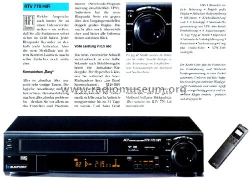 Video Cassette Recorder RTV-770 HiFi; Blaupunkt Ideal, (ID = 2852417) R-Player