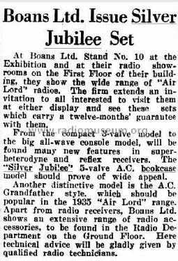 Silver Jubilee ; Airlord Brand, Boans (ID = 1831898) Radio