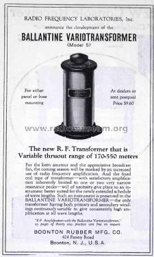 Ballantine Variotransformer Model 5; Boonton Rubber Mfg. (ID = 2987275) Radio part