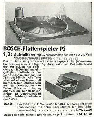 Plattenspieler RM/PS 2; Bosch; Deutschland (ID = 2858323) Ton-Bild