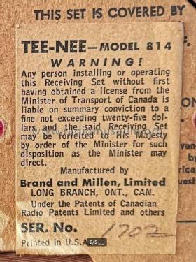 Tee-Nee 814 Jewel ; Brand and Millen (ID = 3007653) Radio