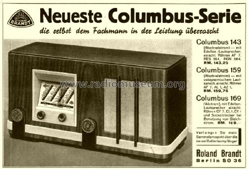 Columbus 169W2; Brandt Roland Brandt (ID = 1509075) Radio