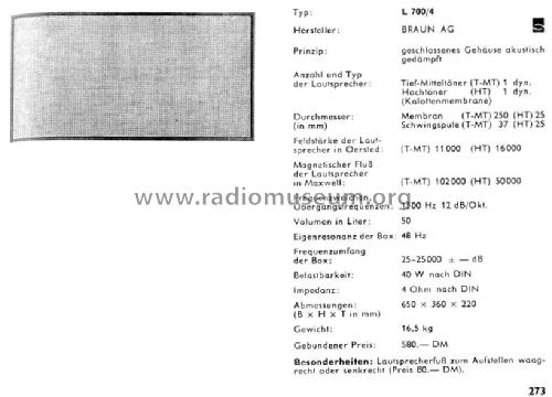 Hi-Fi-Lautsprechereinheit L700/4; Braun; Frankfurt (ID = 2328445) Speaker-P