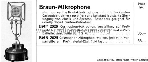 Cosmophon-Mikrophon BMF2020; Braun; Frankfurt (ID = 1340914) Microfono/PU