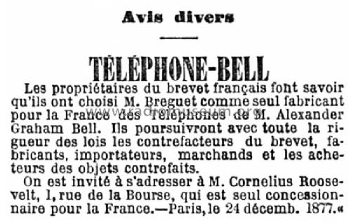 Premier téléphone Français licence Bell ; Bréguet, L.; Paris (ID = 2598705) Téléphonie