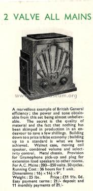 2 Valve All Mains ; British General (ID = 2933189) Radio