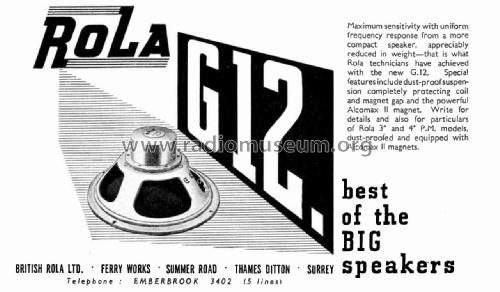 Loudspeaker Rola G. 12; British Rola Co. Ltd (ID = 3080245) Altavoz-Au