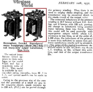 Output Transformer S.2/0; BSR Brand, (ID = 3105557) Radio part