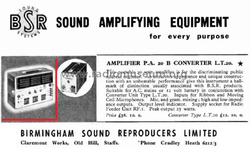 PA Amplifier P.A. 20 B; BSR Brand, (ID = 3080927) Ampl/Mixer