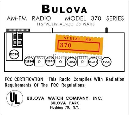 AM-FM Radio 370 Series; Bulova Watch Corp.; (ID = 3004348) Radio