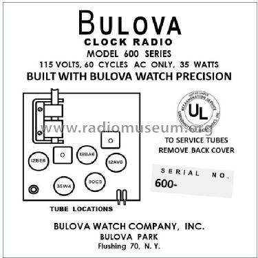 Clock Radio 600 Series; Bulova Watch Corp.; (ID = 2949818) Radio