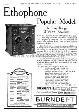 Ethophone Popular 2-Valve Receiver; Burndept Ltd. London (ID = 1092652) Radio