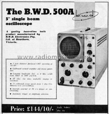 5' Single Beam Oscilloscope 500A; BWD Electronics Pty (ID = 1420666) Equipment