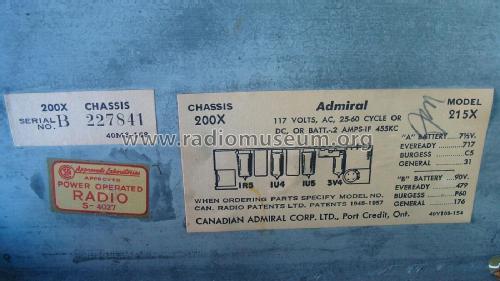 215X Ch= 200X; Canadian Admiral Co. (ID = 2855499) Radio