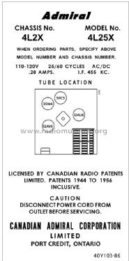 4L25X Ch= 4L2X; Canadian Admiral Co. (ID = 2891225) Radio