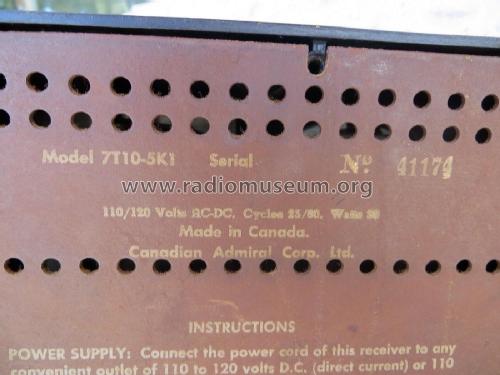 7T10 Ch= 5K1; Canadian Admiral Co. (ID = 2855332) Radio