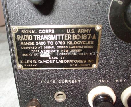 Radio Transmitter BC-187-A; DuMont Labs, Allen B (ID = 2258307) Mil Tr