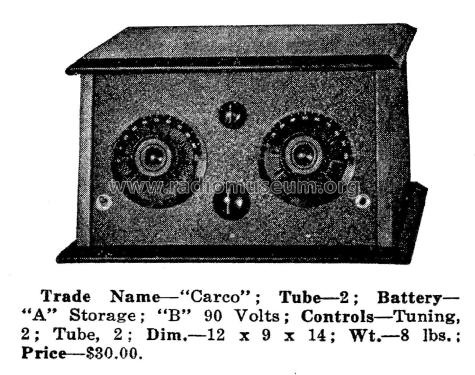 Carco 2-Tube ; Carter Manufacturing (ID = 1955788) Radio