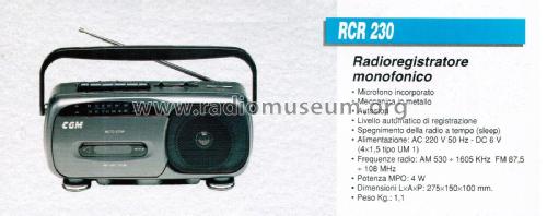 Radioregistratore Monofonico RCR 230; CGM elettronica; (ID = 2909932) Radio