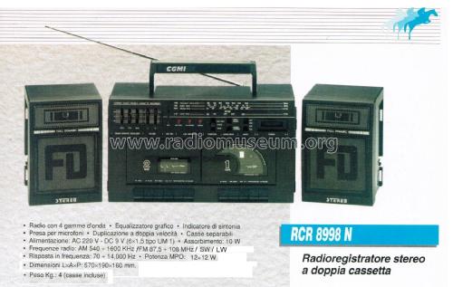 Radioregistratore Stereo a Doppia Cassetta RCR 8998 N; CGM elettronica; (ID = 2887312) Radio