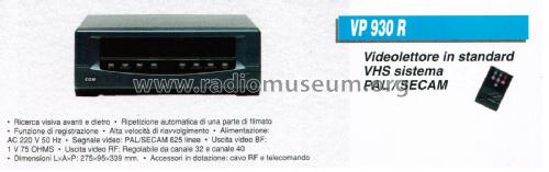 Videolettore in Standard VHS, Sistema PAL/SECAM VP 930 R; CGM elettronica; (ID = 2877220) R-Player