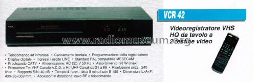 Videoregistratore VHS HQ a 2 testine. VCR 42; CGM elettronica; (ID = 2877221) R-Player