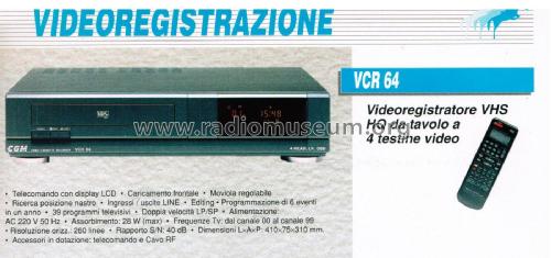 Videoregistratore VHS HQ da Tavolo VCR 64; CGM elettronica; (ID = 2737515) R-Player