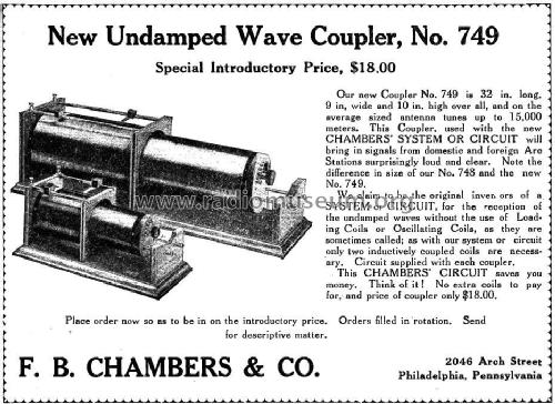 Loose Coupled Receiving Transformer No. 748; Chambers F.B., Co.; (ID = 1592146) mod-pre26