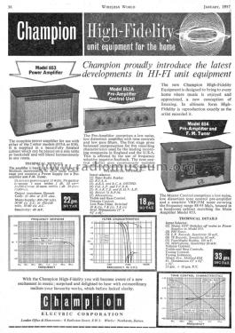 Preamplifier and FM Tuner 854; Champion Electric, (ID = 2837012) Radio