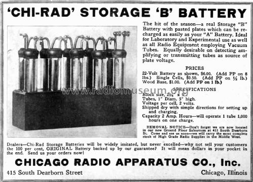 Chi-Rad Storage 'B' battery ; Chicago Radio (ID = 2040217) Power-S