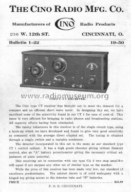 Cino Quality Apparatus Bulletin 1-22; CINO Radio (ID = 2961263) Paper