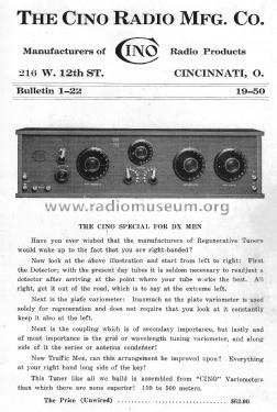 Cino Quality Apparatus Bulletin 1-22; CINO Radio (ID = 2961264) Paper