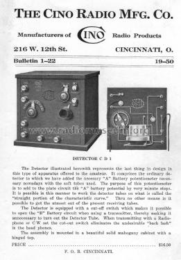 Cino Quality Apparatus Bulletin 1-22; CINO Radio (ID = 2961266) Paper