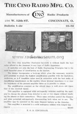 Cino Quality Apparatus Bulletin 1-22; CINO Radio (ID = 2961267) Paper