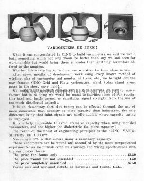 Cino Quality Apparatus Bulletin 1-22; CINO Radio (ID = 2961280) Paper