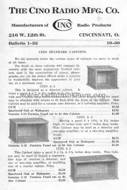 Cino Quality Apparatus Bulletin 1-22; CINO Radio (ID = 2961281) Paper