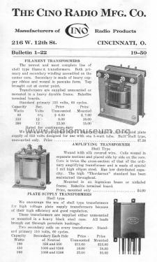 Cino Quality Apparatus Bulletin 1-22; CINO Radio (ID = 2961284) Paper