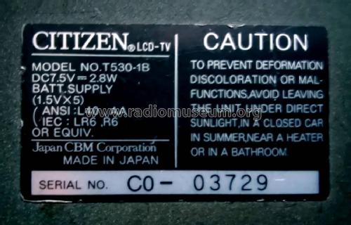 Personal LCD TV /Radio T530-1B; Citizen Electronics (ID = 2830273) Fernseh-R