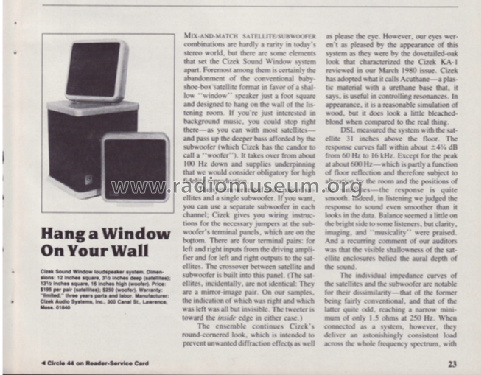 Sound Window SW-1; Cizek Audio Systems (ID = 2013105) Speaker-P